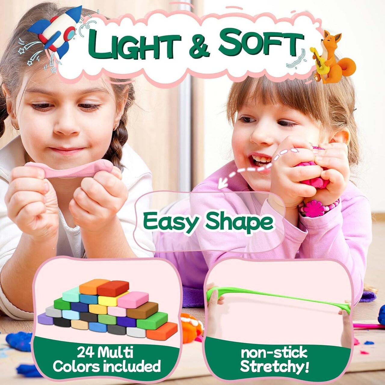 Clay Kit - 24 Colors Air Dry Clay, Gift for Boys & Girls Age 4+ Year Old, DIY Model Modeling Clay kit for Kids, with Sculpting Tools, Storage Bags, Kids Art Crafts